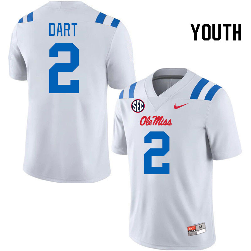 Youth #2 Jaxson Dart Ole Miss Rebels 2024 New Uniforms College Football Jerseys Stitched-White